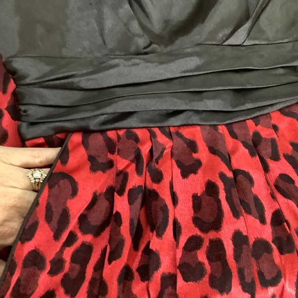 City Studio Party Dress Red Leopard Animal Print Black Size 5 Sleeveless - Picture 6 of 9